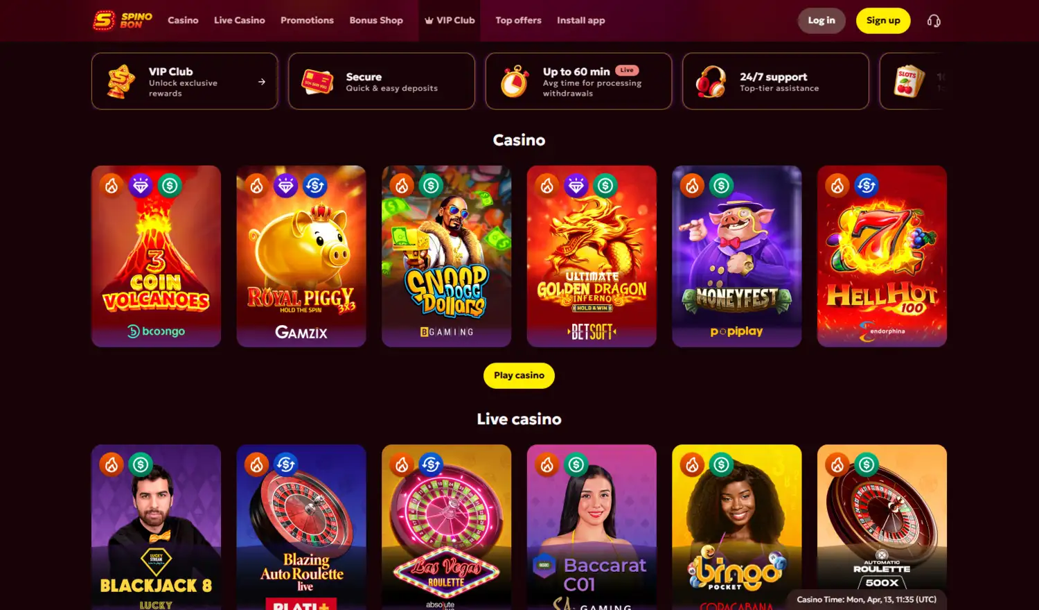 Spinobon Casino Homepage