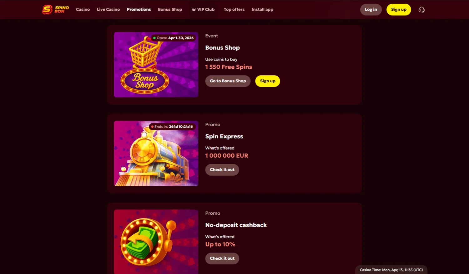 Spinobon Casino Bonuses and Promotions