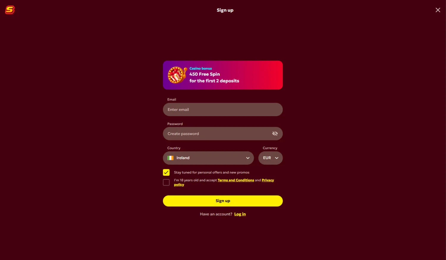 Spinobon Casino Sign Up and Login